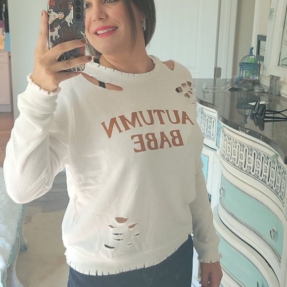 Autumn Babe Distressed Crop Fall Sweater - Picture 2 of 8